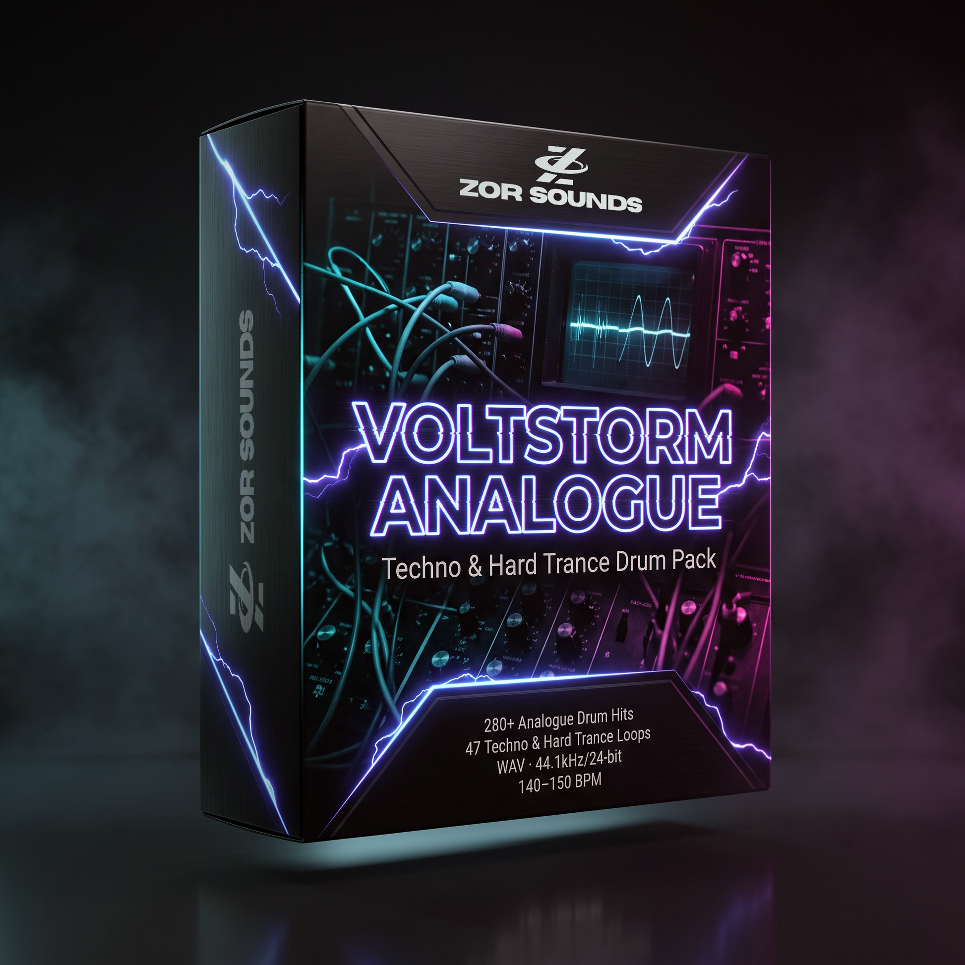 Voltstorm analogue techno and hard trance drum sample pack cover art – Zor Sounds