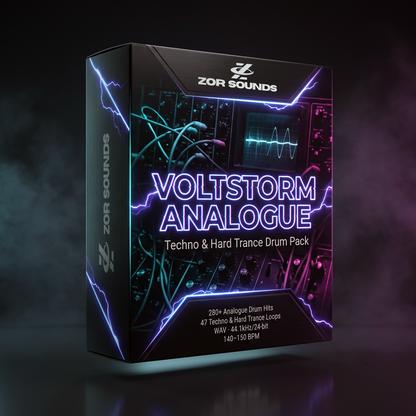 Voltstorm analogue techno and hard trance drum sample pack cover art – Zor Sounds